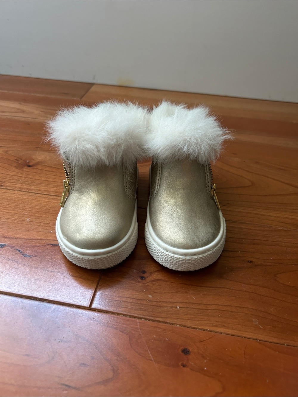 The Children's Place Gold Faux Fur Trim Baby Boots